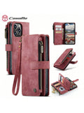 Caseme Wallet Phone Case Durable PU Leather Magnetic Flip Strap Wristlet Zipper Card Holder Wallet Phone Case Compatible With IPhone Samsung Redmi