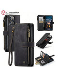 Caseme Wallet Phone Case Durable PU Leather Magnetic Flip Strap Wristlet Zipper Card Holder Wallet Phone Case Compatible With IPhone Samsung Redmi