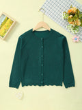Young Girl Summer Hollow Out Knitted Cardigan With Button Closure