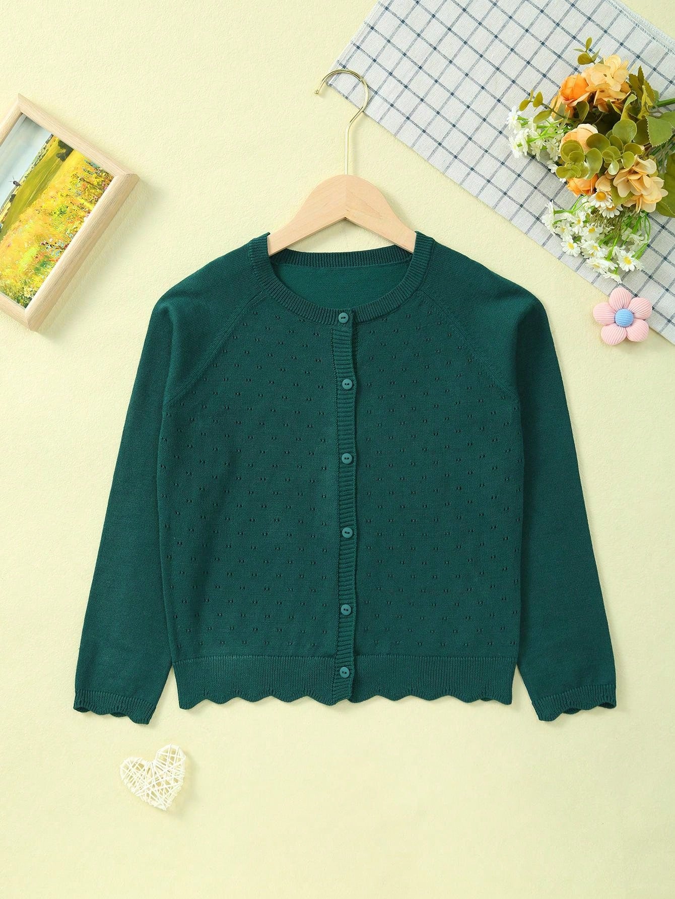 Young Girl Summer Hollow Out Knitted Cardigan With Button Closure