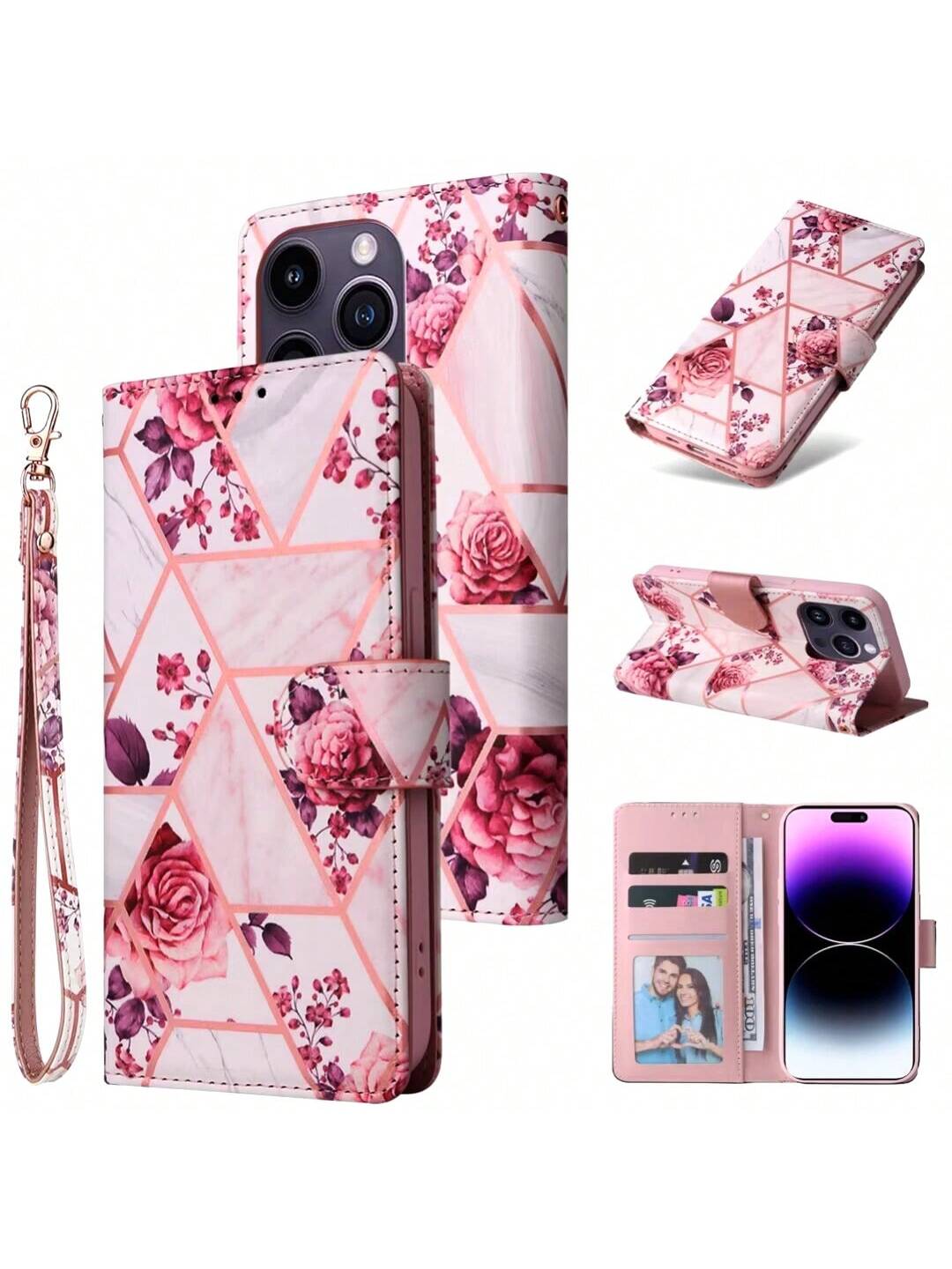 Luxury Gilded Marble Pattern Wallet Case With Card Slots And Wristband Compatible With IPhone 15 14 13 12 11 Pro Max X XR 7 8 SE2 Samsung Galaxy S24 S23 S22 S21 A12 A13 A14 A15 A35 A55 Xiaomi Redmi Note 13 13 Pro 12 12 Pro 11 10 9 Pro PU Leather Stand Hol