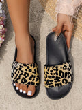 Women's Leopard Print Slide Sandals, Casual Open Toe Flat Shoes For Summer, Comfortable And Lightweight Beach Shoes