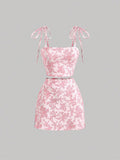 Floral Print Tie Shoulder Cami Top & Skirt