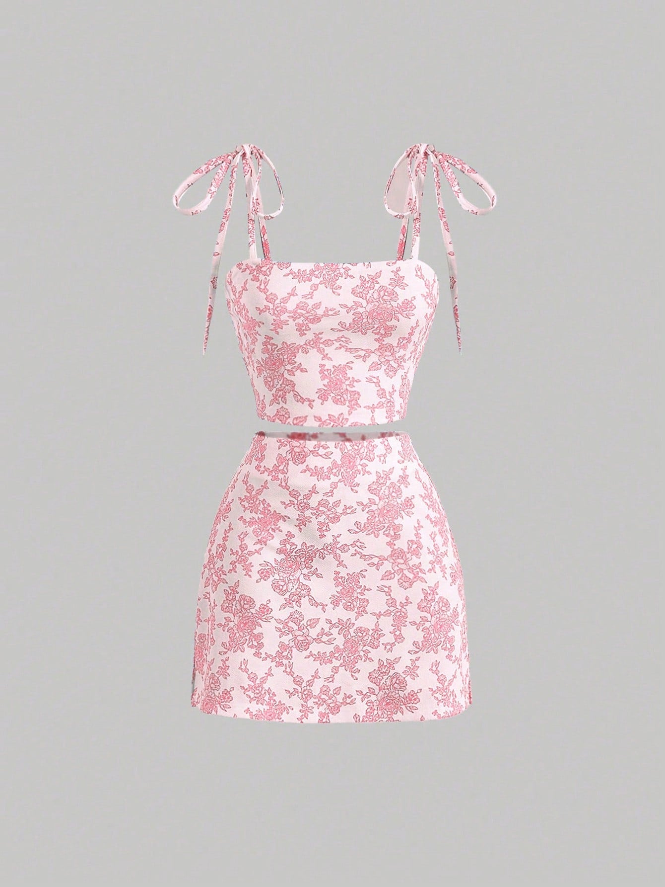 Floral Print Tie Shoulder Cami Top & Skirt