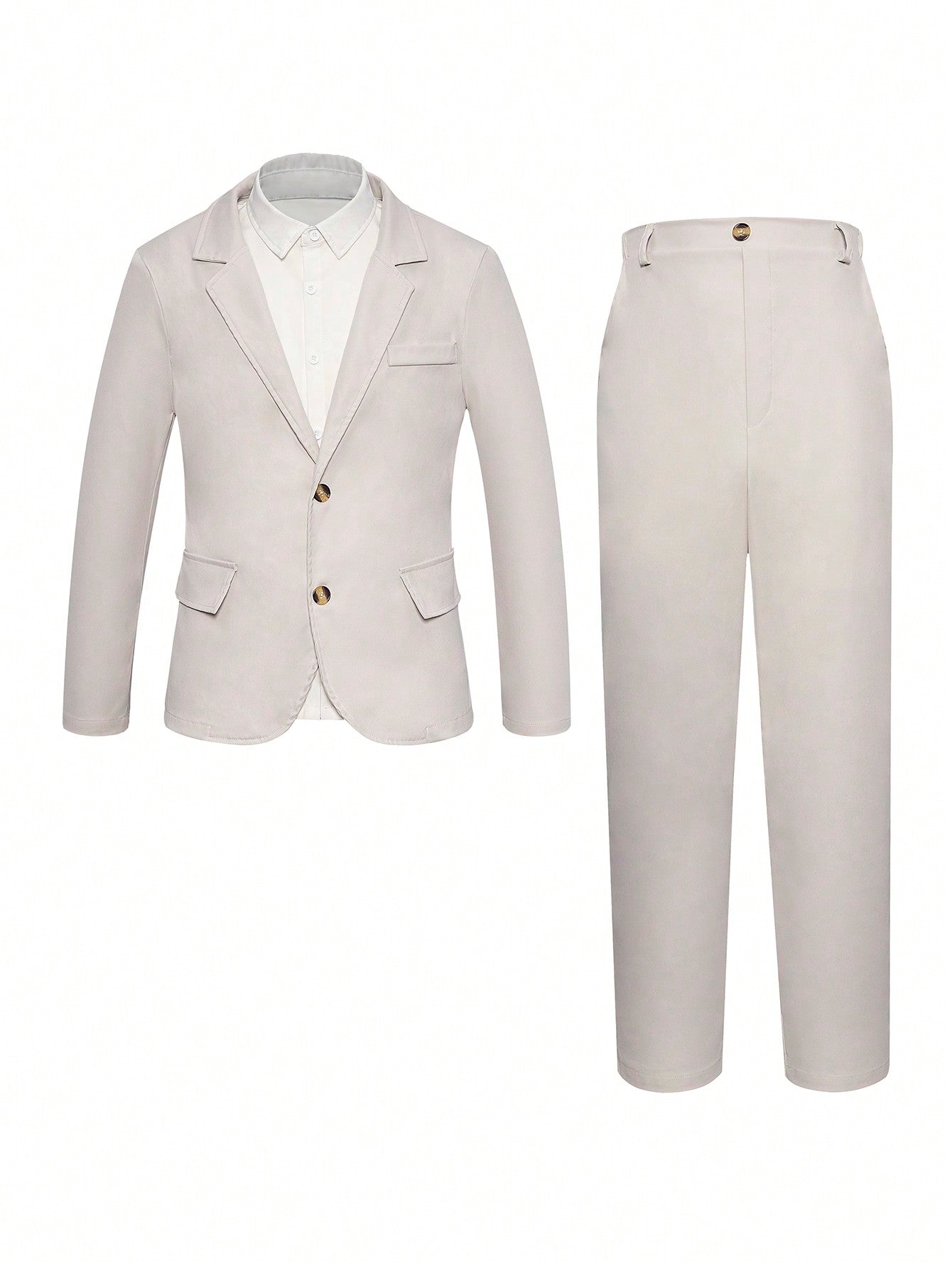 Teen Boy Solid Color Suit Jacket And Pants Set, Long Sleeve Gentleman Formal Wear