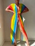 Women's Rainbow Tie-Dye Batwing Sleeve Casual Kimono Cover Up