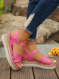 Women's Studded Multi Strap Ankle Buckle Sandals With Wedge Heels, Thick Soles, And High Waterproof Platform, Ideal For Summer Vacation And Casual Wear, In Pink
