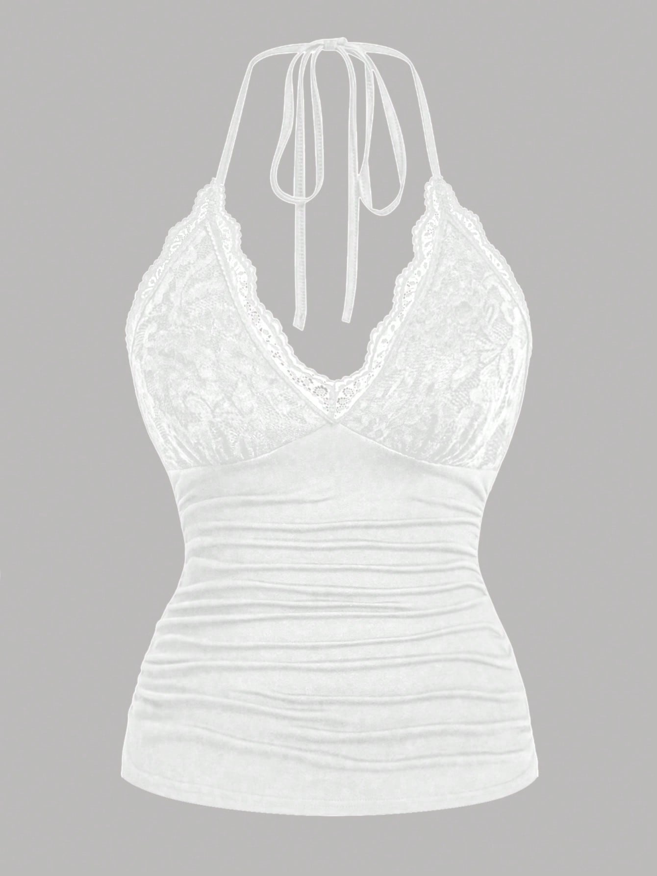 Plus Size Lace Splicing Ruffle Design Bodycon Halter Neck Top