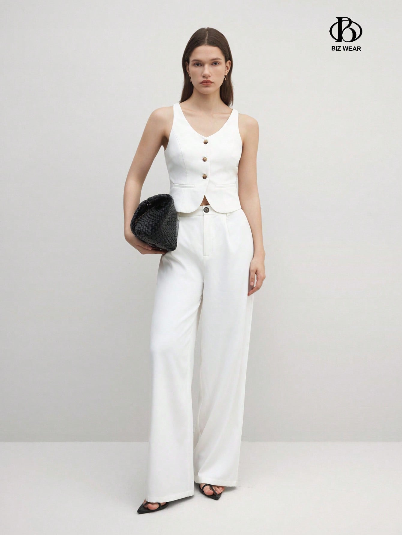 BIZwear Ladies' White Sleeveless Vest Blazer, Evening Wear
