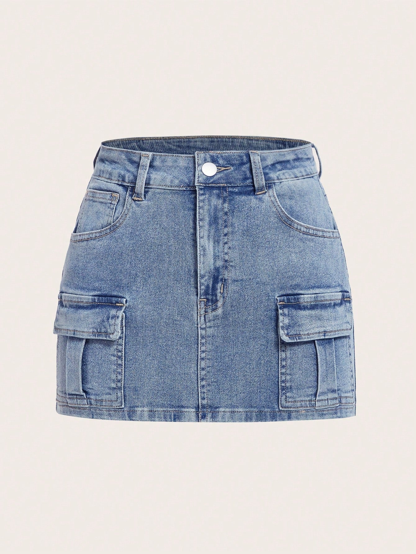 Flap Pocket Casual Denim Skirt