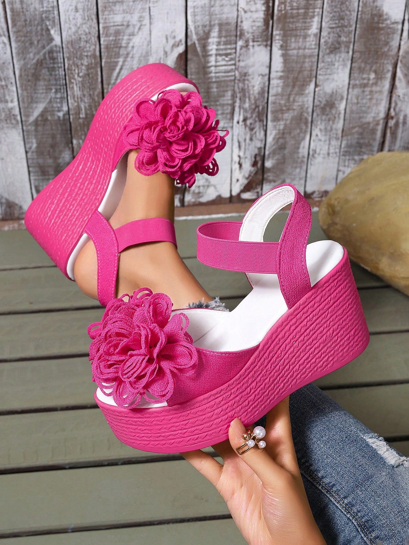 Women's Fashionable High-Top Platform Sandals With Woven Strap, Roman Style
