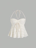 Solid Color Drawstring Halter Backless Sexy Summer Tank Top