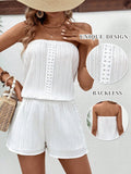 Women Fashionable Solid Color Strapless Crop Top And Shorts Set