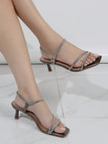 Women's High Heeled Sandals With Rhinestones, Thin Heels, Sexy Square Toe And Open Toe Design