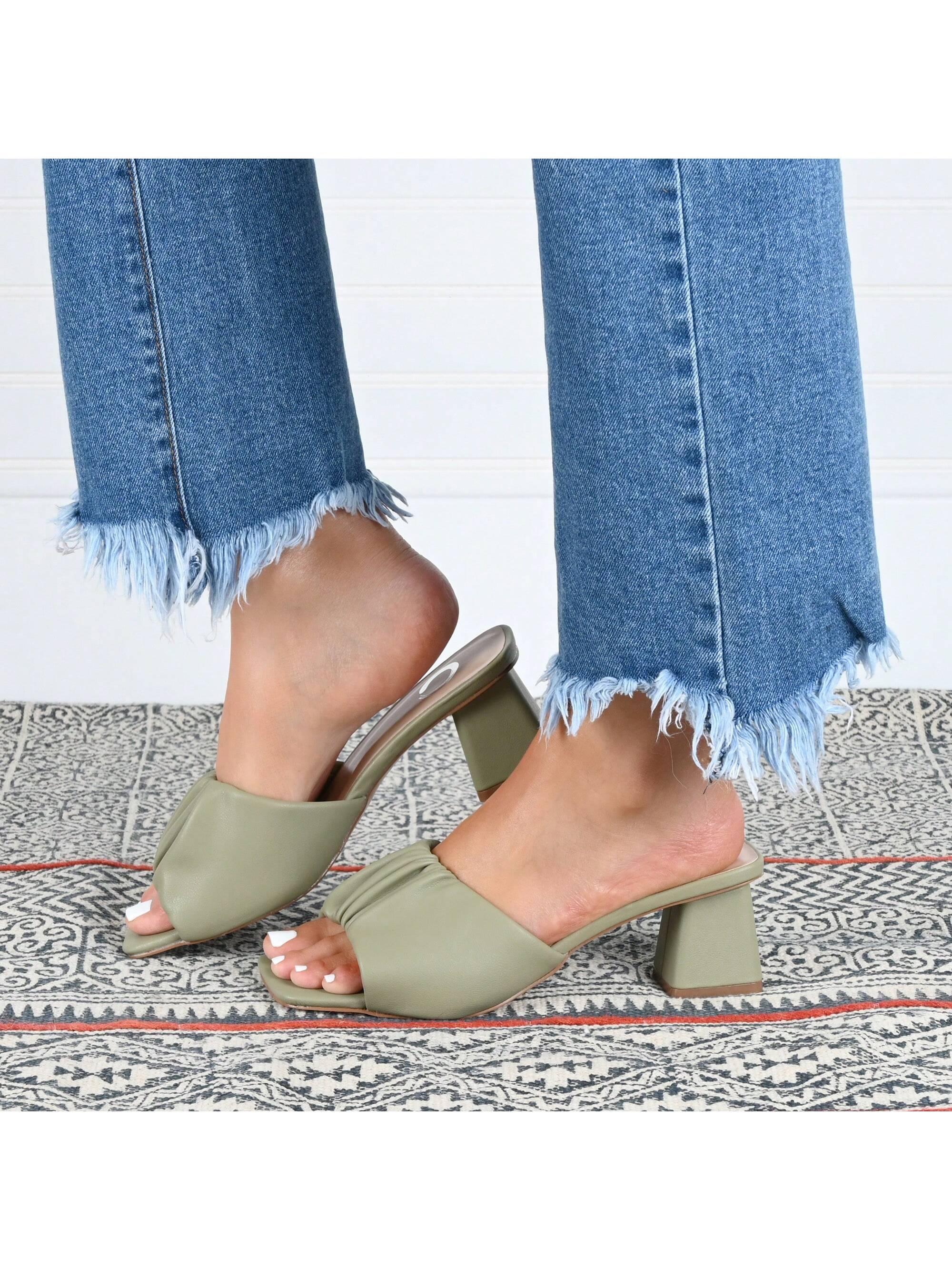 Womens Open Square Toe Block Heel Sandals