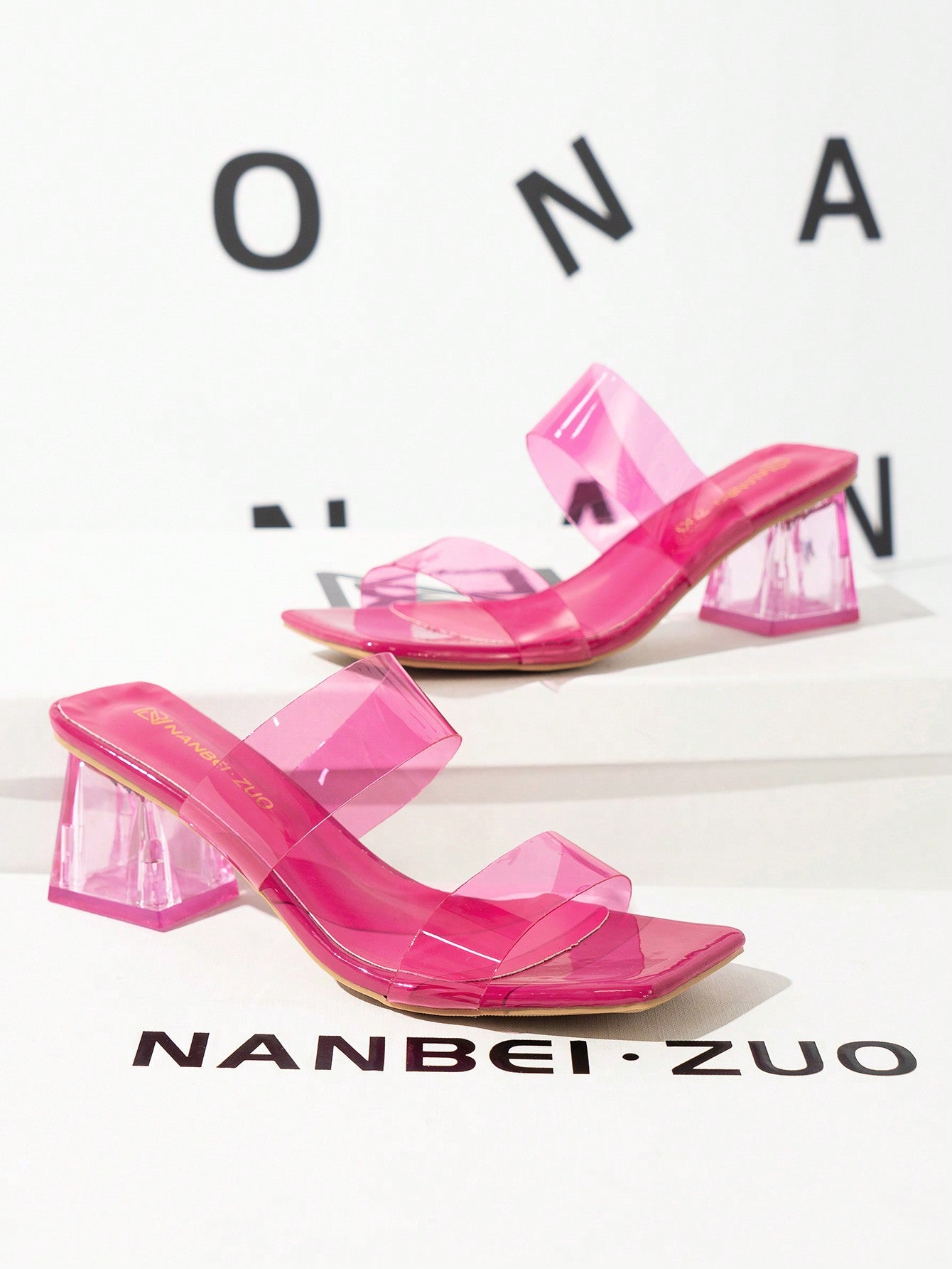 Women's Transparent Strap Asymmetrical Heel Apricot Color Cool Slippers, Ideal For Wedding And Other Activities, Comfortable Apricot Color Transparent Heels, Women's Open Toe Sexy Party Style Cool Sandals, New Spring And Summer High Heel Cool Sandals For