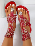 2024 New Cross-Border Online Celebrity Beach-Wear Sandals With Rhinestones, Comfortable Toe-Post Slippers, Versatile, Sexy, Roman, Bohemian Summer Shoes