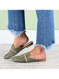 Womens Slip On Almond Toe Mules Flats