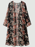 Plus Size Women Random Flower Print Casual Jacket