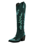 WETKISS Sparkly Rhinestones Cowboy Boots For Women Knee High Boots Chunky Heel, Pointed Toe And Side Zippers