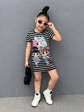 Young Girl Knitted Striped Casual Round Neck Bodycon Dress