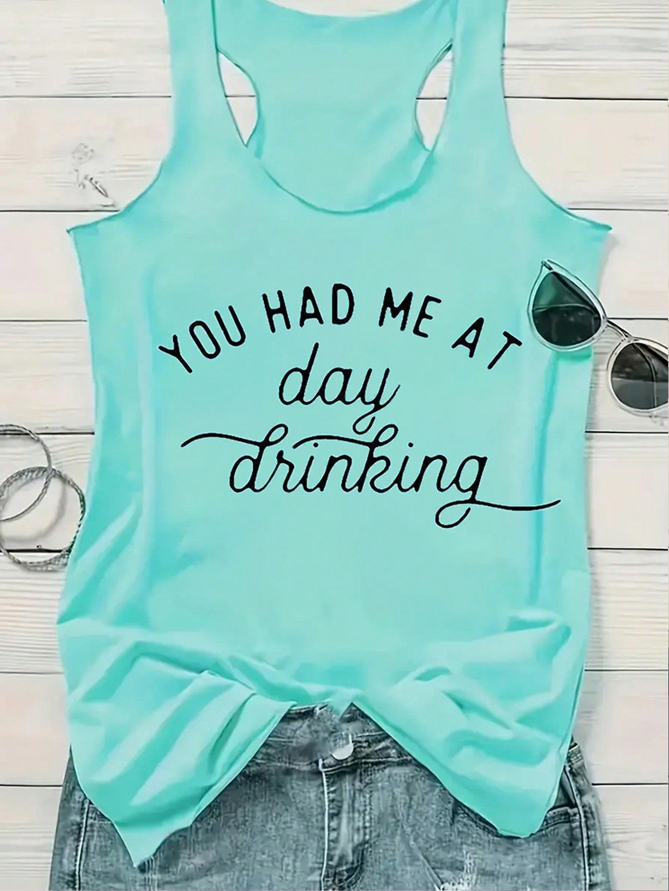 Round Neck Letter Printed Summer Casual Tank Top