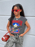 Tween Girl Street Style Knitted Sleeveless Top For Spring And Summer
