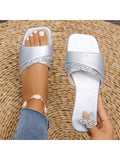 Plus Size Flat Heel Open Toe Slippers For Women, 2024 New Summer European And American Style Beach Sandals
