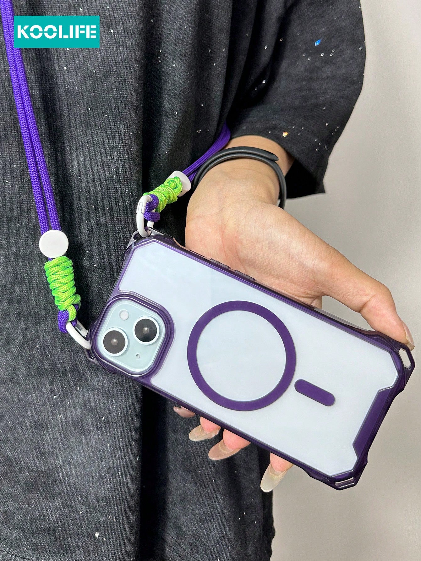 Koolife 2pcs/Set Crossbody Phone Case Lanyard & Corner Protection Anti-Fall, Anti-Lost Magnetic TPU+PC Shockproof Phone Case (With A Woven Thick Lanyard Strap Of About 1.3 Meters Long) Compatible With Apple IPhone12/12pro/12promax/13/13pro/13promax/14/14p