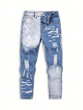 Young Boy Jeans With Enzyme Wash, Sandblasting, Distressed, And Tie Dye, Full-Spray Mulesing-Free, Long Pants
