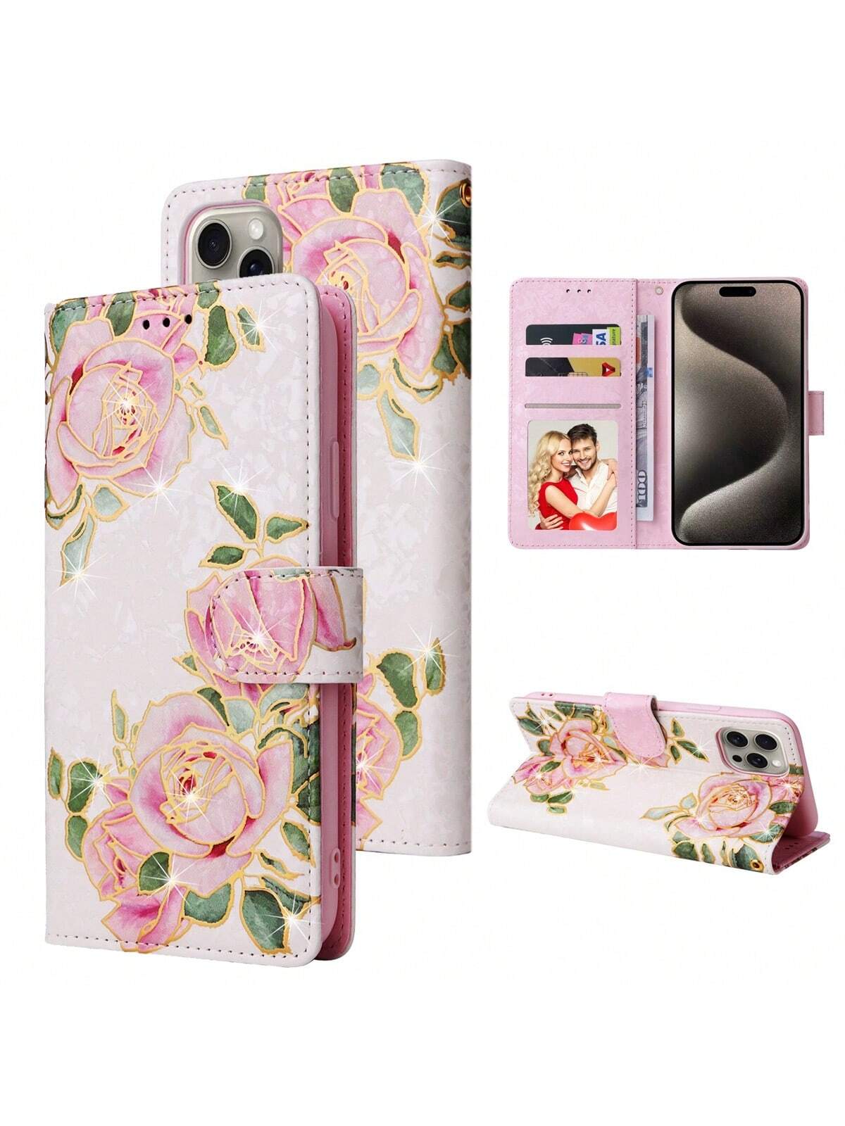 RFID Blocking Anti-Theft Embossed Hot Stamped Floral Pattern Wallet Case With Card Slots Compatible With IPhone 11 12 13 14 15 Pro Max Samsung S24 Ultra S23 S22 S21 S20 A12 A13 A14 A15 A33 A53 A34 A54 A35 A55 PU Leather Stand Holder Flip Cover With Hand-S