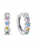 1 Pair Kids Cute Cubic Zirconia Star Hoop Earrings For Girls Gifts For Daily Decoration For Party Jewelry Birthday Gift