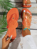Women's New Spring/Summer Casual & Comfortable Toe-Post Sandals With Rhinestone, Ideal For Vacation, Large Size