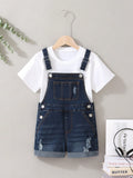Tween Girl Summer Casual Distressed Denim Overalls