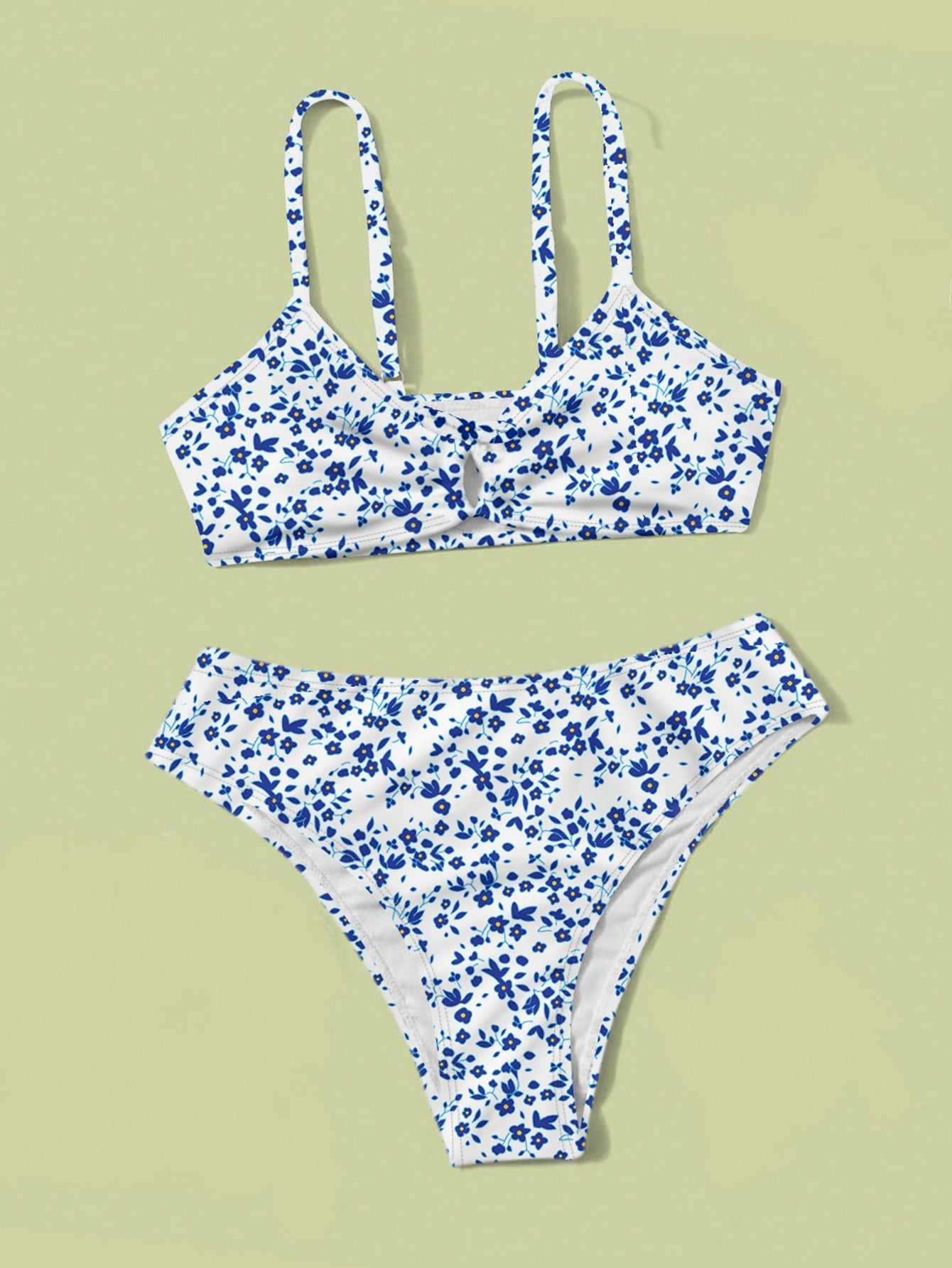Teen Girls' Floral And Print Hollow Out Detail Bikini Set 2 Pieces