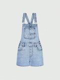 Teen Girls' Sandblasted + Full Sprayed Dapple Pattern Denim Shorts