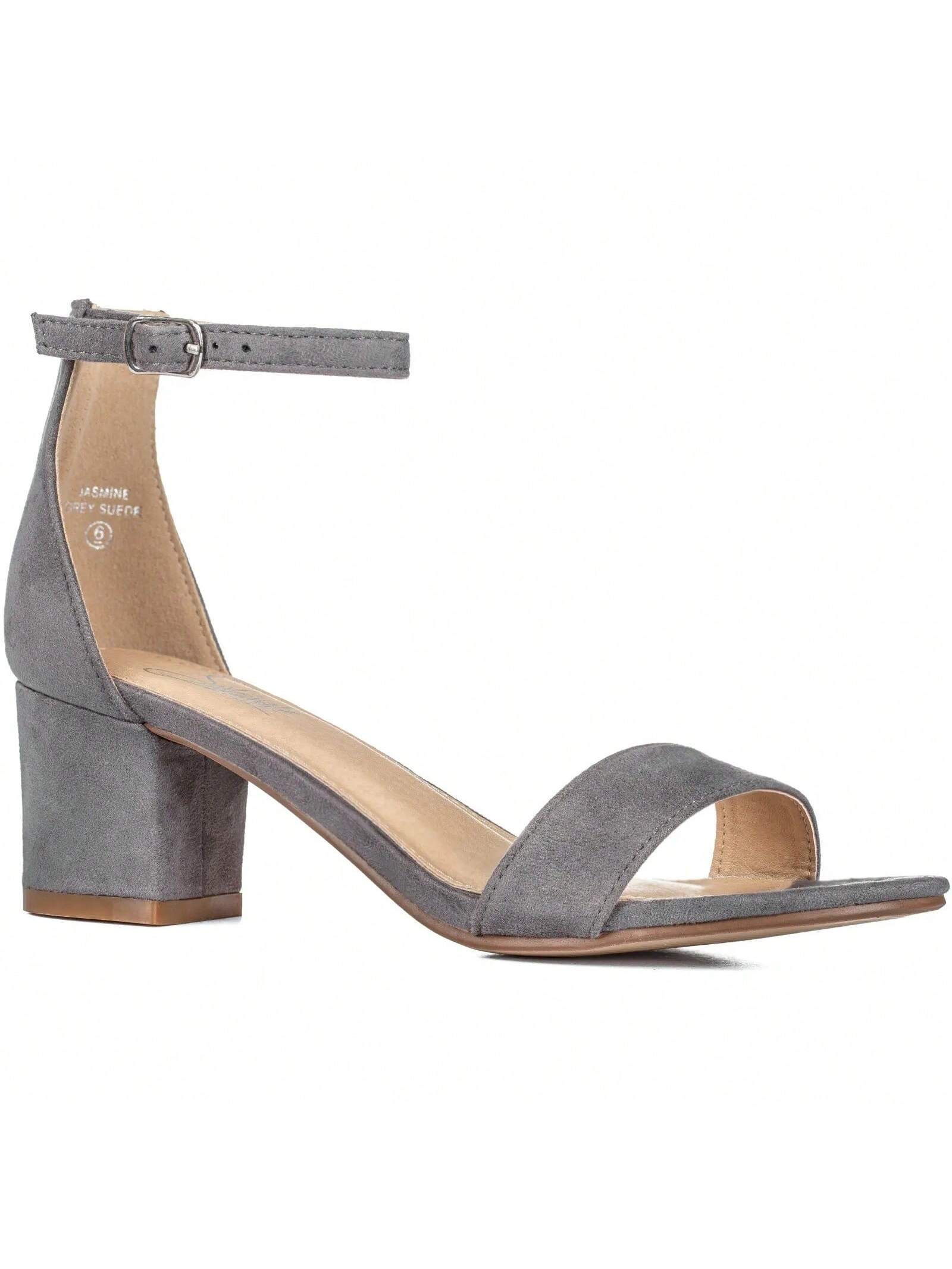 Women Buckle Decor Chunky Heeled Sandals Elegant Summer Ankle Strap Sandals Chunky Heeled Ankle Strap Sandals Low Heeled Sandal