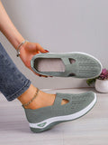 Women's Solid Color Breathable Sneakers, Soft Sole Lightweight Slip On Walking Shoes, Low-Top Knitted Casual Shoes
