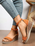 Casual And Stylish Double-Buckle Peep-Toe Wedge Sandals With Thick Soles For Women