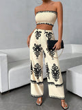 Women's Casual Vacation Spring/Summer Strapless Two-Piece Set, Geometric Print