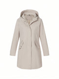 Ladies Commuting Windbreaker Mid-Length Jacket With Pockets, Autumn & Winter