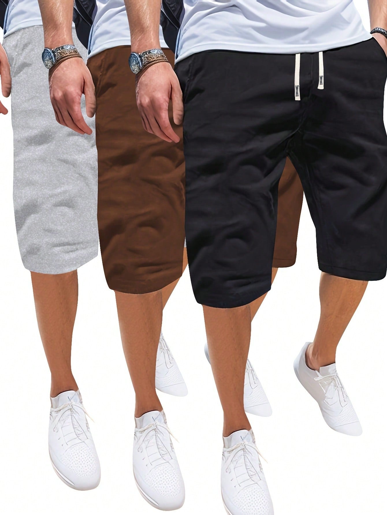 3pcs/Set Men's Simple Comfortable Solid Color Flat-Front Regular Plus Size Shorts, Versatile Outdoor Sports Beachwear, Casual Running Half Pants, Summer