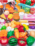 60pcs Vegetables Fruit Cutting Toys Food Pretend Play Set Kids Simulation Toys