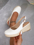 Women's Metallic Textured Wedge Heel Slingback Shoes With Thick Platform