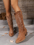 Women's Fashionable Velvet Solid Color All-Match Wedge Heel Boots With Embroidery And Side Zipper