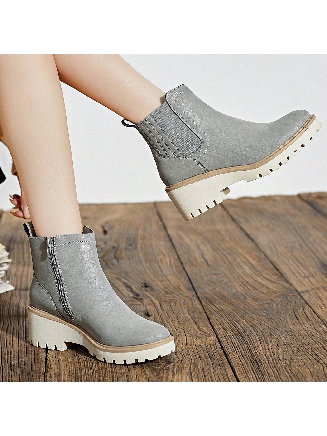 Ruiee Women's Ankle Boots, Comfortable Chunky Heel Chelsea Style Boot With Side Zipper- Casual & Stylish.AR23007