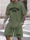 Men's Plus Size Fashionable Casual Printed Short Sleeve T-Shirt And Shorts Set