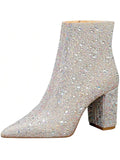 Women's Pointed Toe Chunky Heel Rhinestone Cowboy Boots