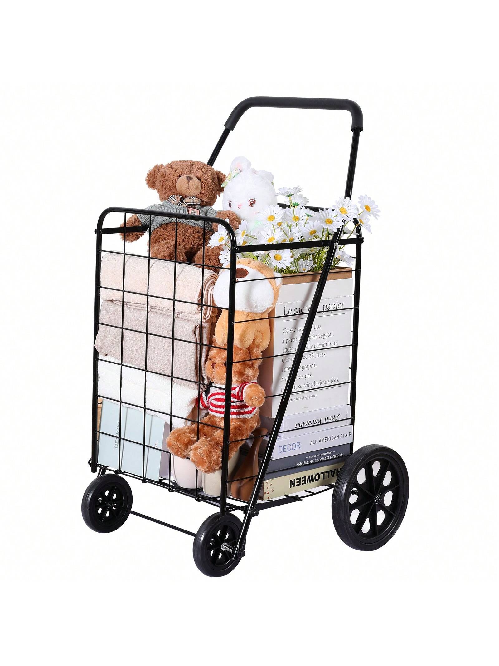 Folding Utility Shopping Cart With Wheels 110L Jumbo Lightweight Grocery Cart Collapsible
