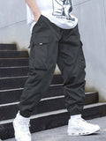 Tween Boy Casual Sports Exercise Outdoor Cargo Pants With Large Pockets And Woven Belt Decoration For Spring And Autumn